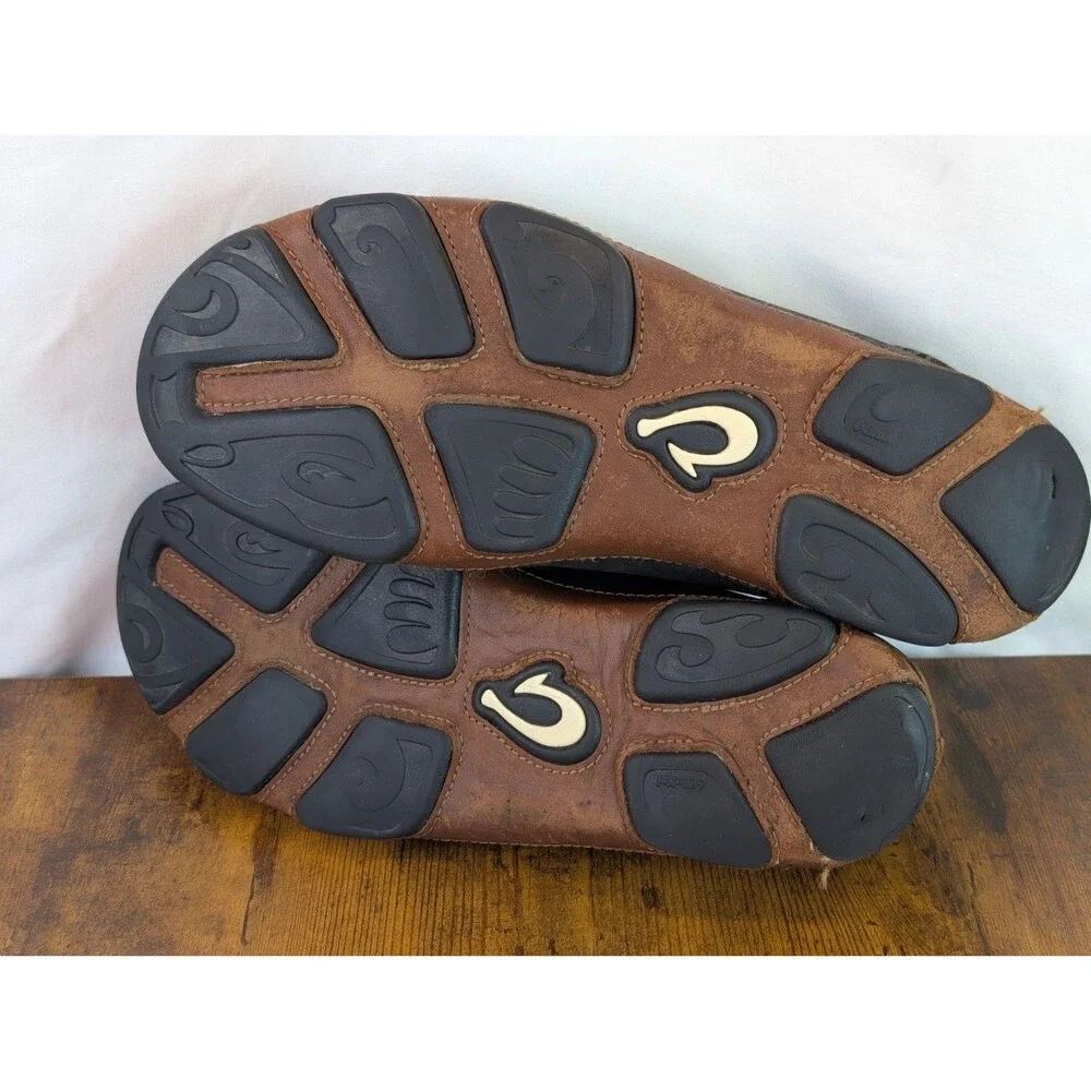 OLUKAI Moloa Men's Leather Nubuck Sz 11 Slip On Shoes 10128-4033 Black